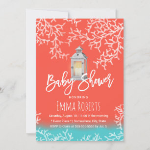 Beach Coral Reef & Vintage Lantern Baby Shower Invitation