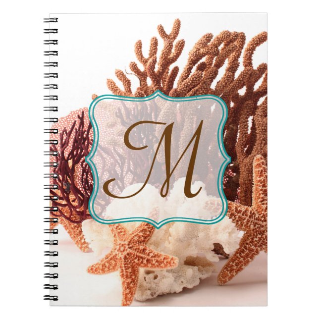 Beach Coral Star Fish Monogram Initial Note Book (Front)