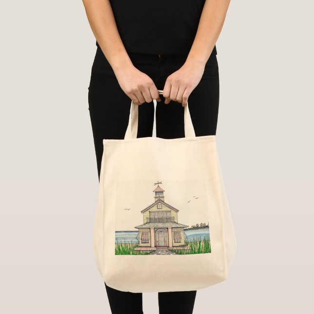 Beach Cottage; Grocery Tote Bag (Front (Product))