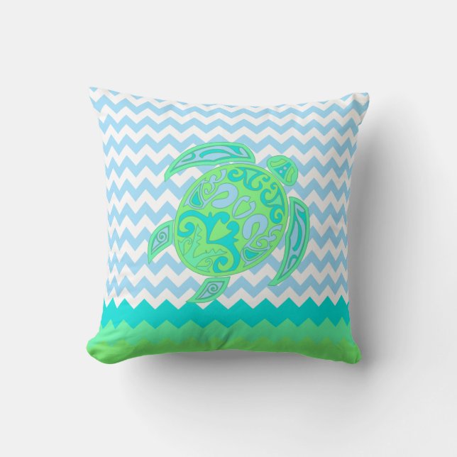 Beach Cottage Ocean Turtle Accent Coussin (Recto)