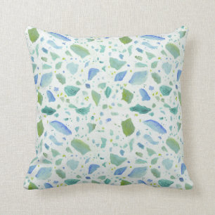 Beach Cottage Sea Glass Terrazzo Painted Pattern Throw Pillow