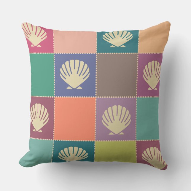 Beach Cottage Seashell Pattern Throw Pillow (Front)