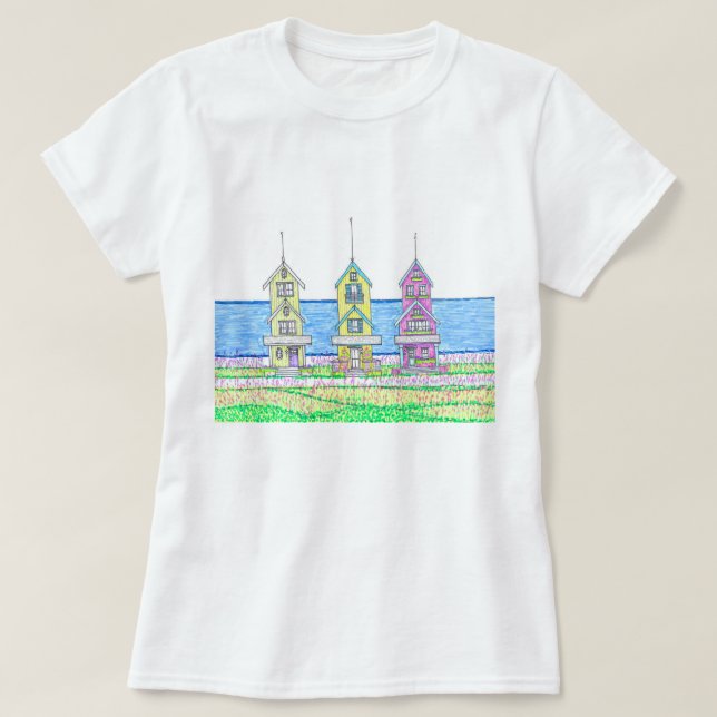 Beach Cottage Trio 2 Fushia Tshirt (Design devant)