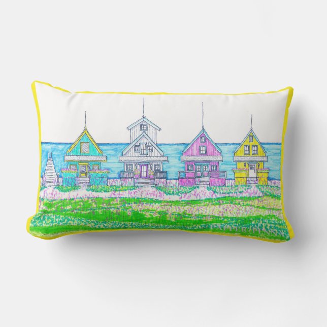 Beach Cottages Yellow Lumbar Pillow (Front)