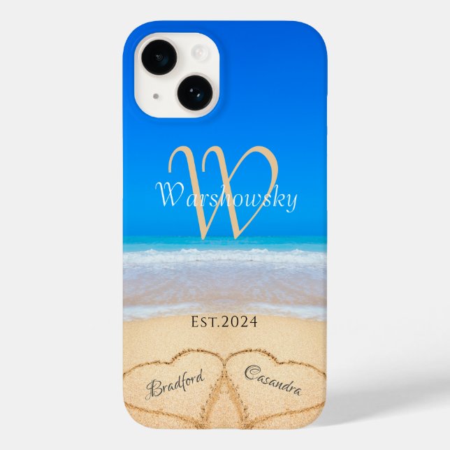  Beach Couple Hearts in Sand Family Monogram  Case (Back)