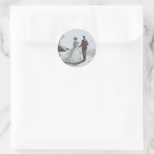 Beach Couple Wedding Classic Round Sticker
