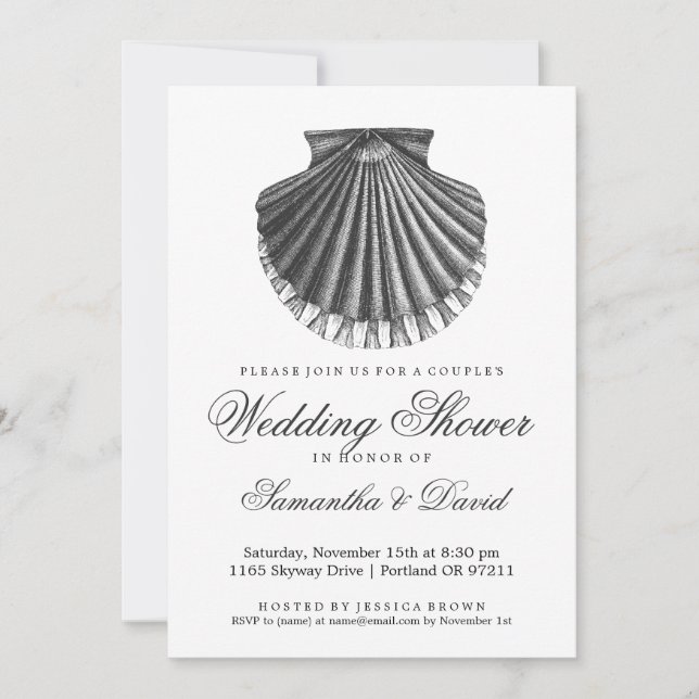 Beach Couple's Wedding Shower Scallop Shell Charco Invitation (Front)