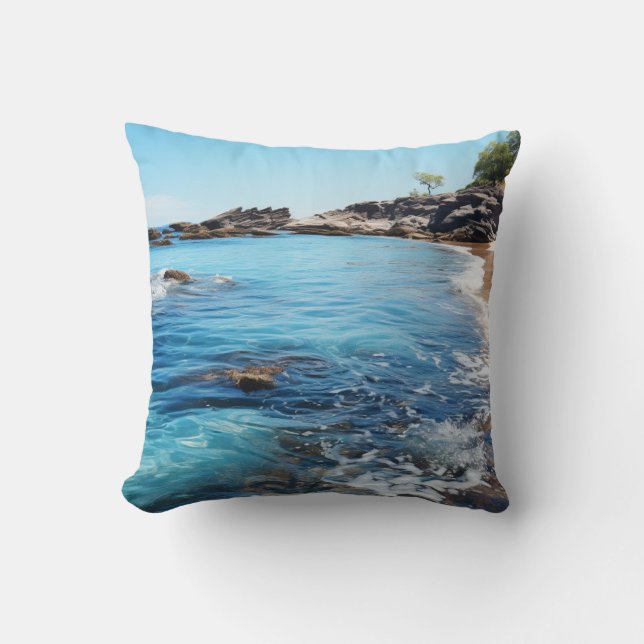 Beach Cove Foam Waves  Throw Pillow (Front)