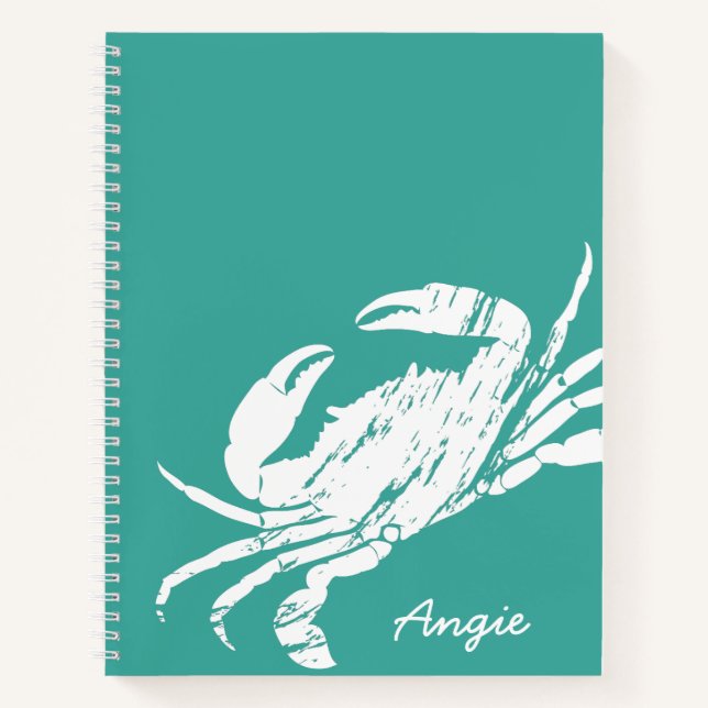 Beach Crab Blue White Personalized Notebook (Front)