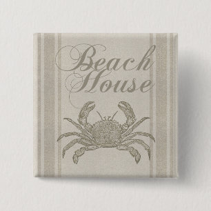 Beach Crab House Shore Coastal Art 2 Inch Square Button