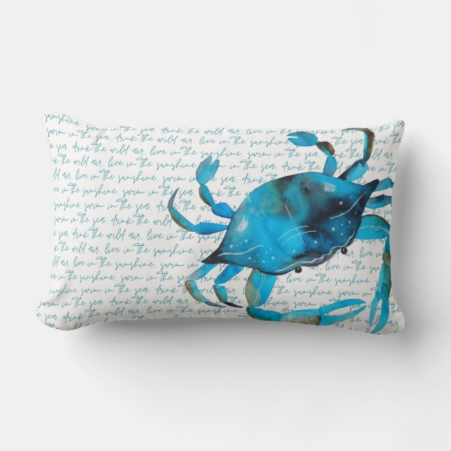 Beach Crab Teal and Navy Reversible Lumbar Pillow (Front)