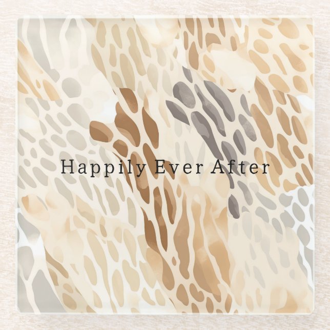 Beach Cream Abstract Animal  Glass Coaster (Front)