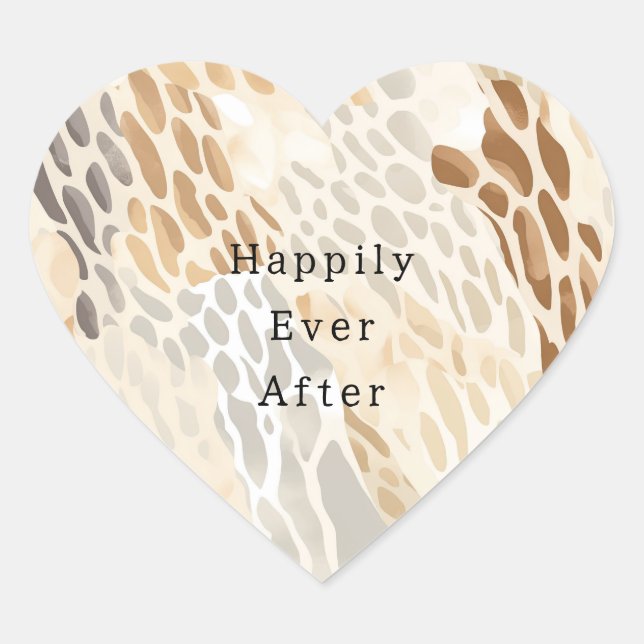 Beach Cream Abstract Animal Wedding Heart Sticker (Front)