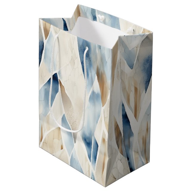 Beach Cream Blue Abstract  Medium Gift Bag (Front Angled)