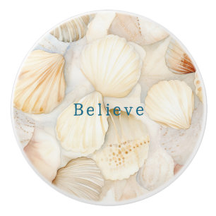 Beach Cream Peach Sea Shells Believe Ceramic Knob