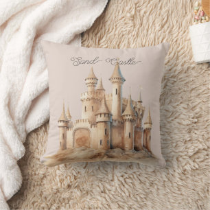 Beach Cream Sand Castle Throw Pillow