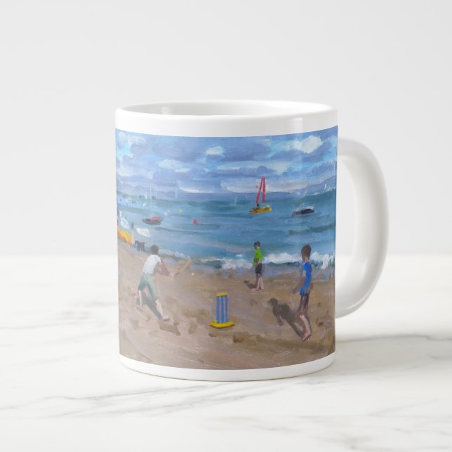 Beach cricket Abersoch 2013 Large Coffee Mug (Front Right)