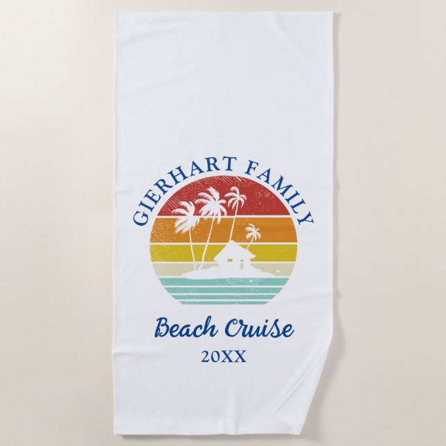 Beach Cruise Family Reunion Matching Retro Beach Towel (Front)