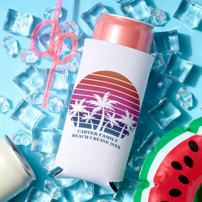 Beach Cruise Family Reunion Sunset Vacation Custom Seltzer Can Cooler (In Situ Summer)