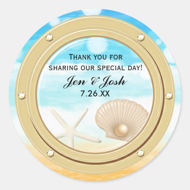 Beach Cruise Sea Ship Port Hole Favour Stickers (Front)