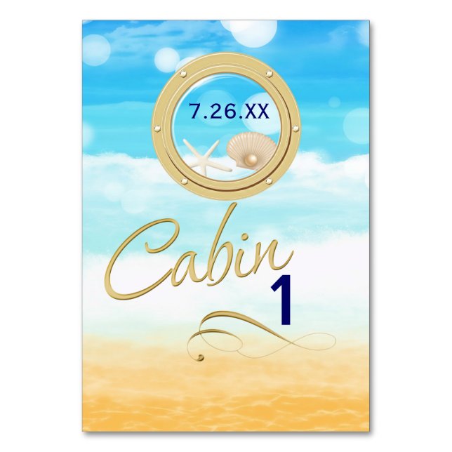 Beach Cruise Sea Ship Port Table Number Cards (Front)