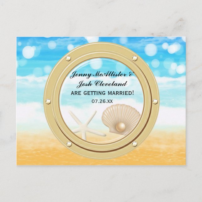 Beach Cruise Ship Port Engagement Save the Date Postcard (Front)