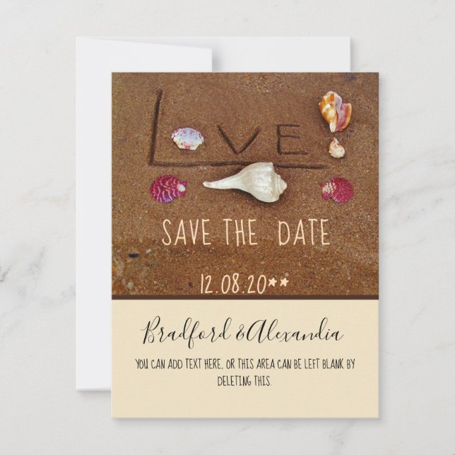 Beach custom wedding Shells & Love Save The Date (Front)