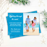 Beach Dashing Through The Sand Christmas Holiday<br><div class="desc">This “Dashing Through the Sand” card is a fun way to wish friends and family a Merry Christmas!  Easily customize by adding your details and your favourite beach photo.  Back of card features a white starfish pattern on an ocean blue background.  Design©Rosalind Moore,  Cherry Lane Designs</div>