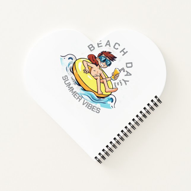 Beach Day Cartoon Character on Inflatable Ring Notebook (Back)