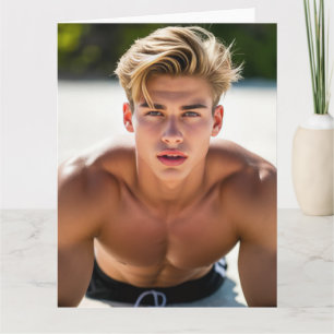 Beach Day Crush - Shirtless Blonde Male Card