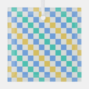 Beach day diagonal checkerboard pattern glass ornament