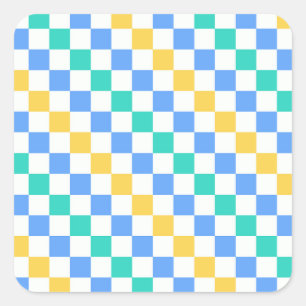 Beach day diagonal checkerboard pattern square sticker