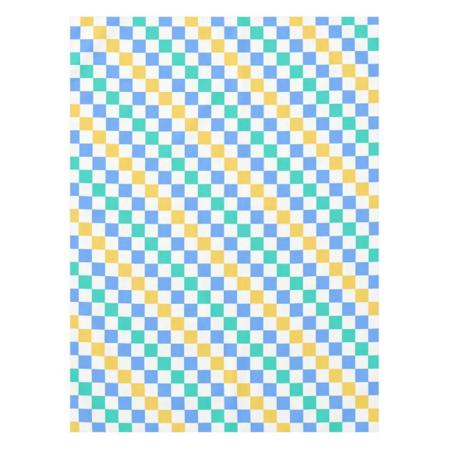 Beach day diagonal checkerboard pattern tablecloth (Front)