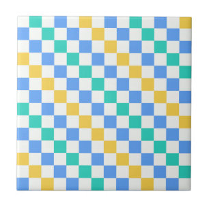 Beach day diagonal checkerboard pattern tile