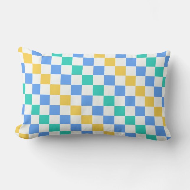 Beach day diagonal chequerboard pattern lumbar pillow (Front)