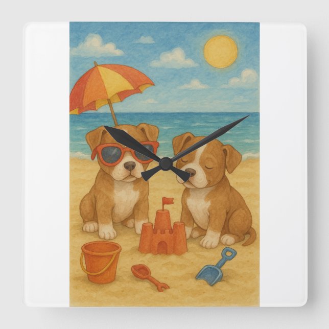 beach day puppies Wall Clock (Front)