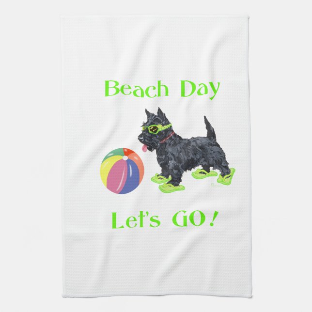 Beach Day Scottie Dog Kitchen Towel (Vertical)