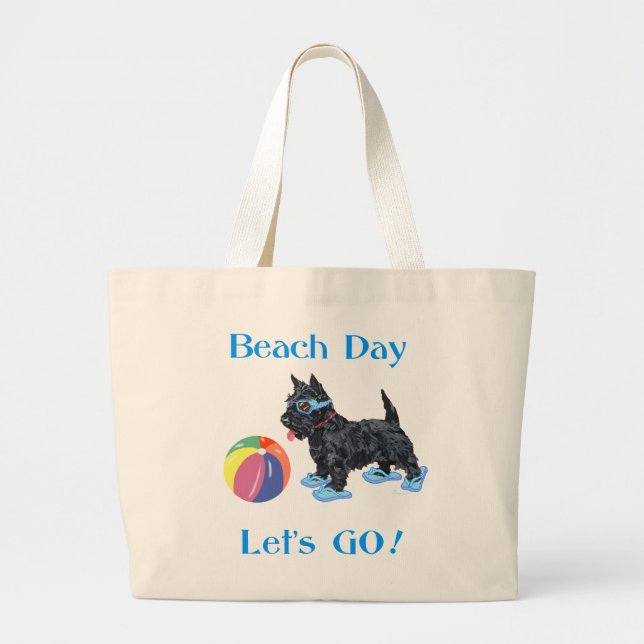 Beach Day Scottie Dog Large Tote Bag (Front)