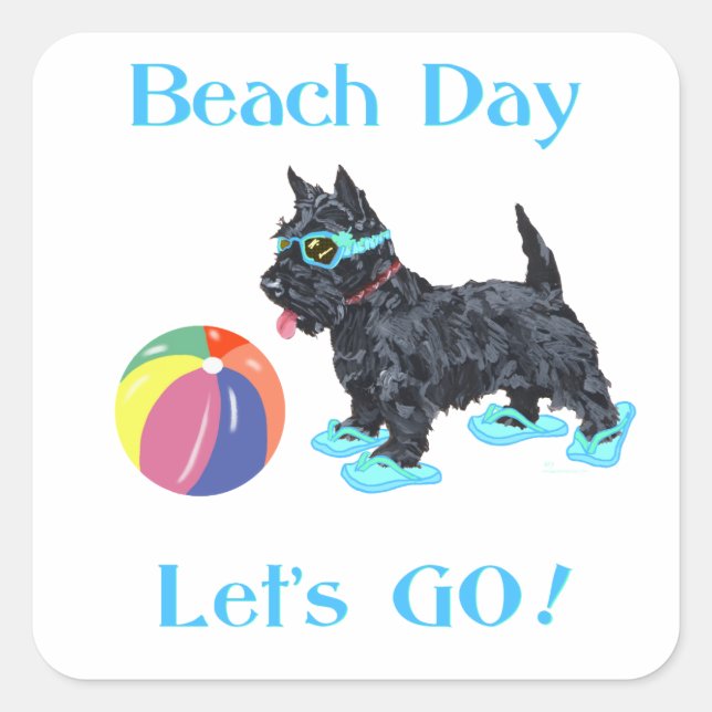 Beach Day Scottie Dog Square Sticker (Front)