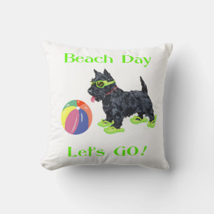 Beach Day Scottie Dog Throw Pillow