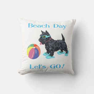 Beach Day Scottie Dog Throw Pillow
