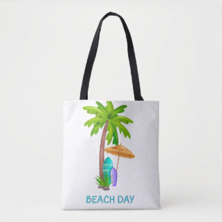 Beach Day Tote Bag Palm Tree Summer Travel