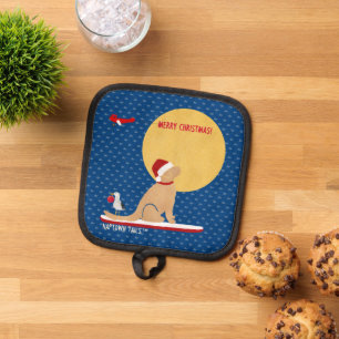 Beach Day Whales Surfing Golden Santa Dog Coasters Pot Holder