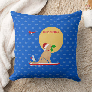 Beach Day Whales Surfing Golden Santa Throw Pillow
