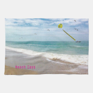 Beach Days, Breezy, Boat Banner with Seagulls  Kitchen Towel