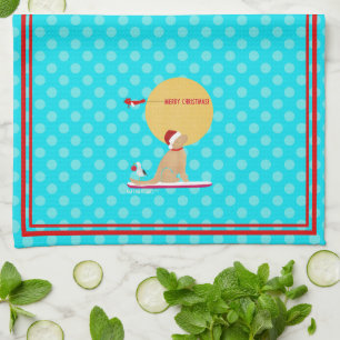 Beach Days Golden Christmas Aqua Kitchen Towel