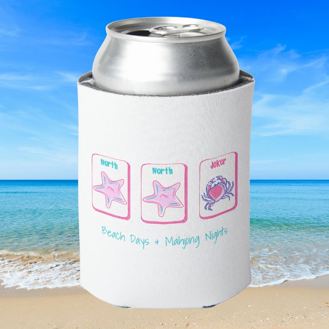 Beach Days & Mahjong Nights Personalized Coastal  Can Cooler (Creator Uploaded)