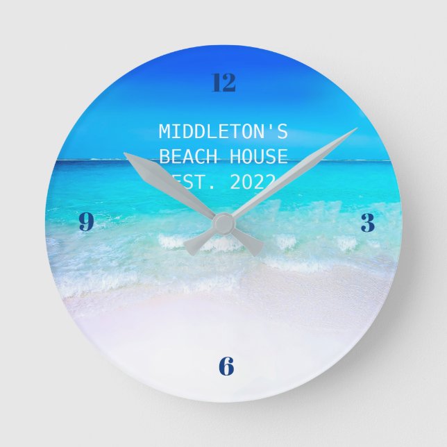  Beach Decor Sea Ocean Blue Summer Sun Round Clock (Front)