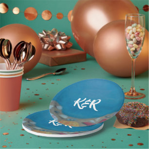 Beach deep blue wedding paper plate