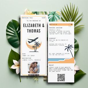 Beach Destination Modern Vintage Photo Wedding Invitation